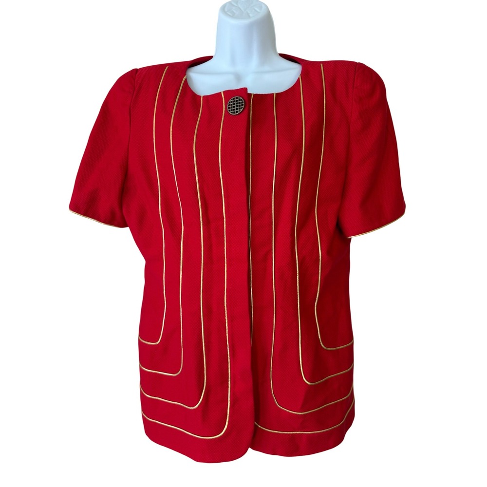 VTG Richard Warren‎ Red Gold Trim Short Sleeve Blazer Jacket 80's Retro Size 14